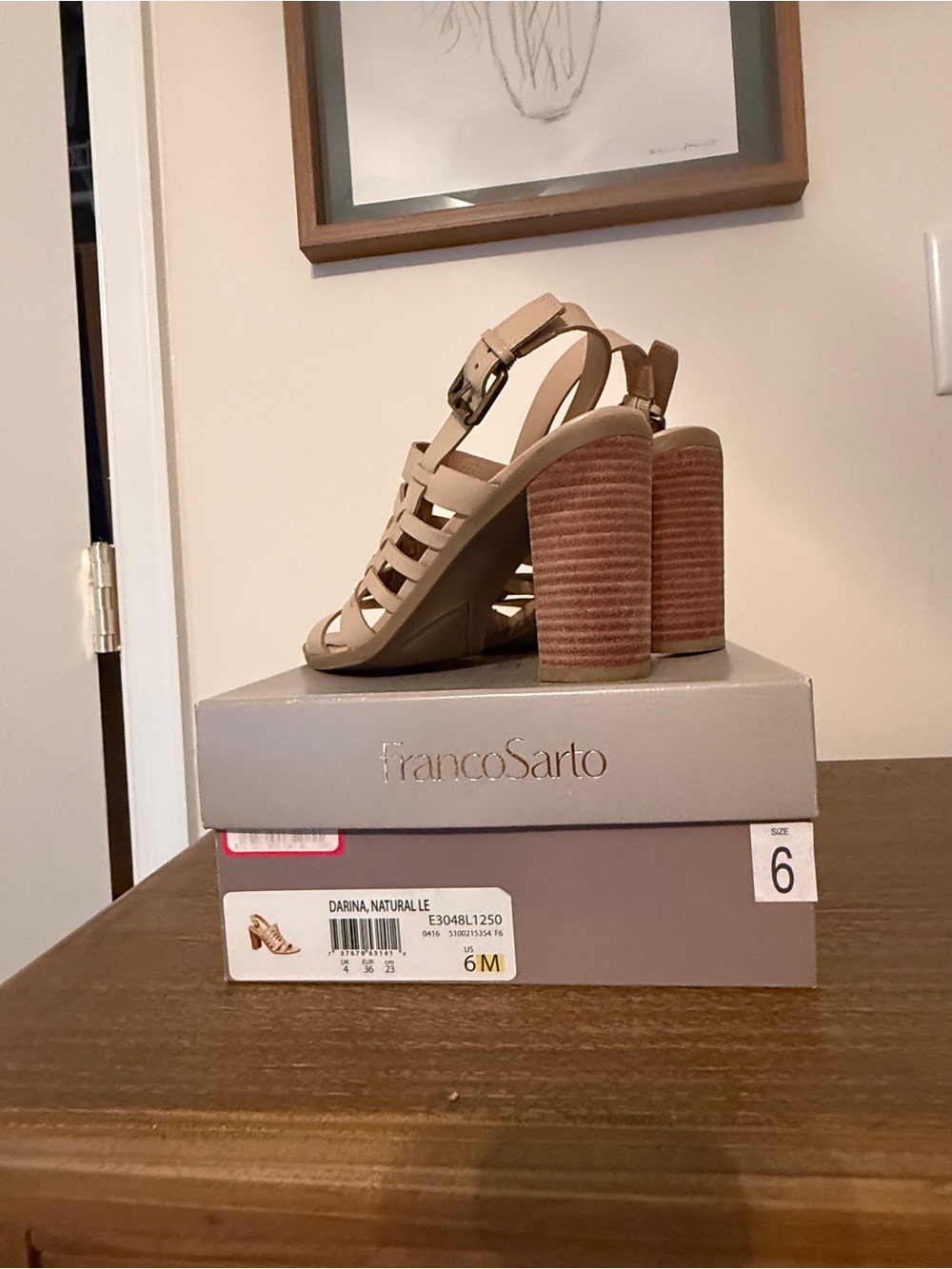 Franco Sarto Beige/Tan Strappy Block Heel Sandal